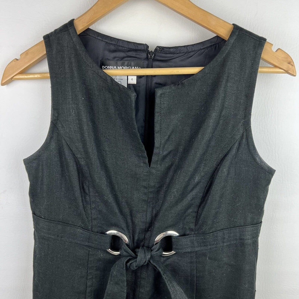 Donna Morgan Dress Size 4 Black Linen Sleeveless Sheath - Picture 6 of 9
